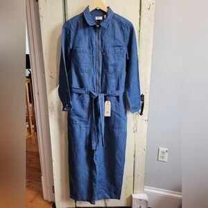 Sz S Levi's Wide Leg Cotton Linen Viscose Denim Long-Sleeve Jumpsuit